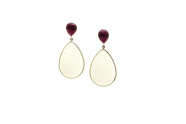 Tresor Collection - Ruby & White Moonstone Earring In 18k Yellow Gold
