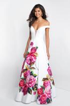 Blush - C1041 Floral Printed Off-shoulder Ballgown