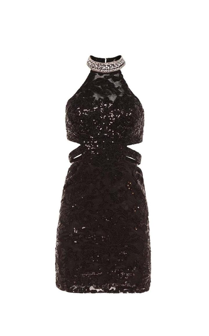 Alyce Paris - 4464 Sequined Halter Cutout Short Dress