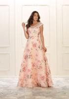 May Queen - Rq7554 Cap Sleeve Floral Embellished A-line Gown