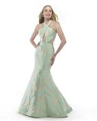 Morrell Maxie - 15816 Halter Floral Jacquard Printe Evening Gown