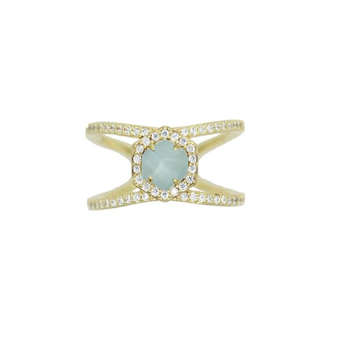 Rachael Ryen - Hexagon Pave Ring In Aqua