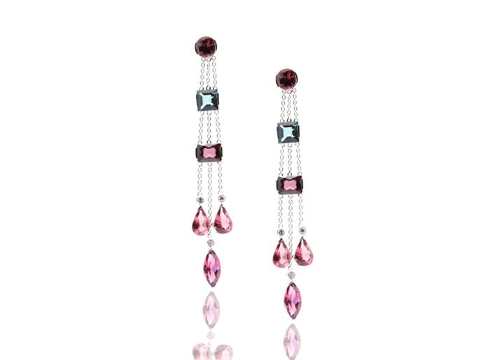 Tresor Collection - Pink & Green Tourmaline And Diamond Earrings In 18k White Gold