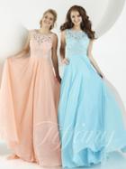 Tiffany Designs - Sleeveless Lace Embroidered Top Long Chiffon Gown 16153
