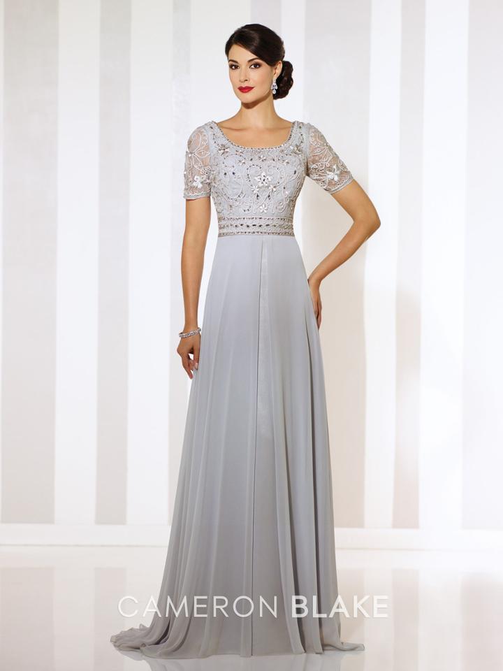 Cameron Blake - Chiffon A-line Gown In Silver 116666
