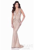 Terani Evening - Deep V-neck With Sparkling Stones Illusion Sleeve Gown 1621gl1882