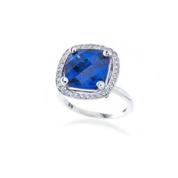 Teri Jon - Sapphire And Diamond Halo Engagement Ring