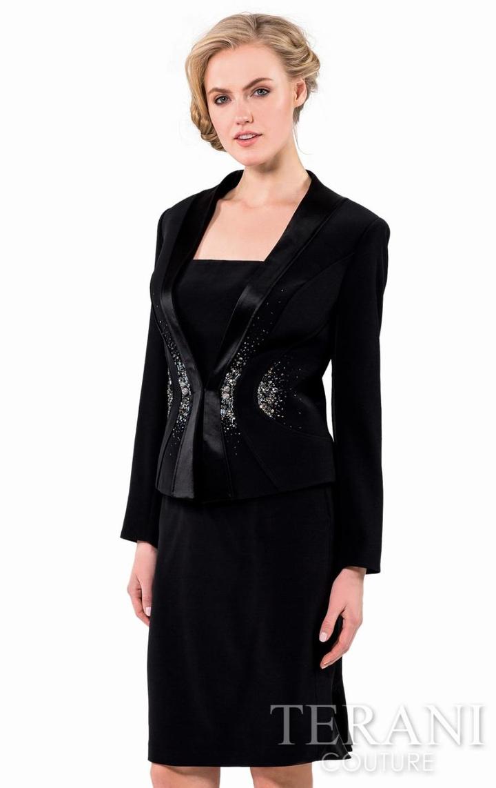 Terani Evening - Polished Straight Neck Beaded Short Dress 1525s0967a