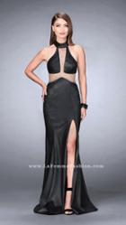 La Femme - Bedazzled High Neck Leather Dress 24018