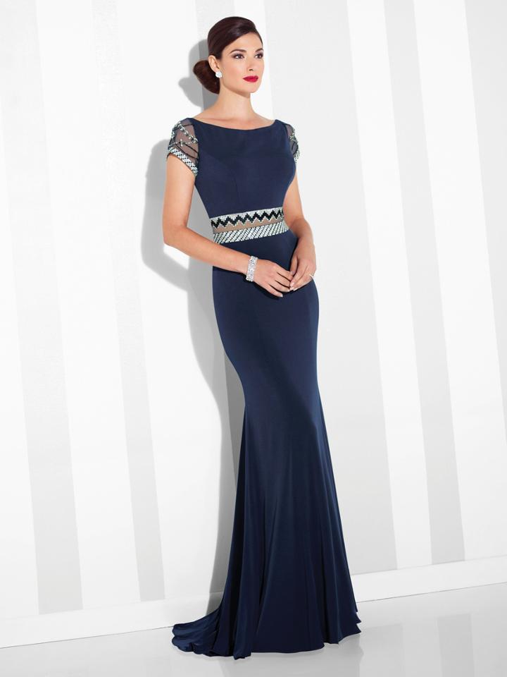 Cameron Blake By Mon Cheri - 117624 Illusion Panel Sheath Gown In Navy