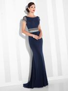 Cameron Blake By Mon Cheri - 117624 Illusion Panel Sheath Gown In Navy