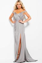 Jovani - Surplice Off Shoulder Satin Draped Gown Jvn50409