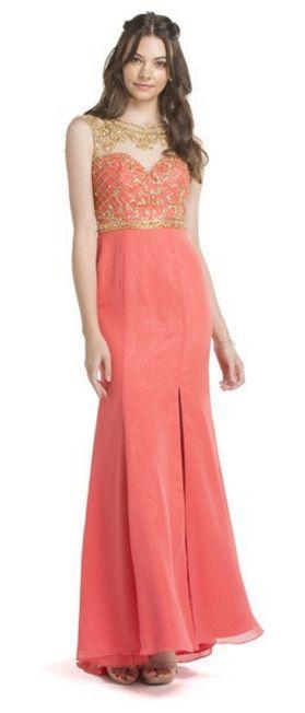 Aspeed - L1420 Gold Embellished Illusion Prom Dress
