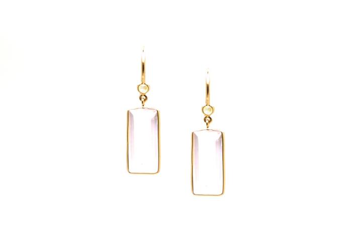 Tresor Collection - 18k Yellow Gold Earring With Rose Quartz And Champagne Diamond