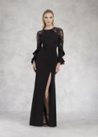 Janique - K6606 Lace Long Sleeve Ruffled Sheath Dress