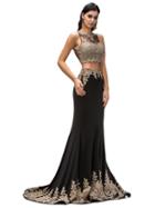 Dancing Queen - Ostentatious Laced High Neck Two-piece Mermaid Jersey Dress 9391