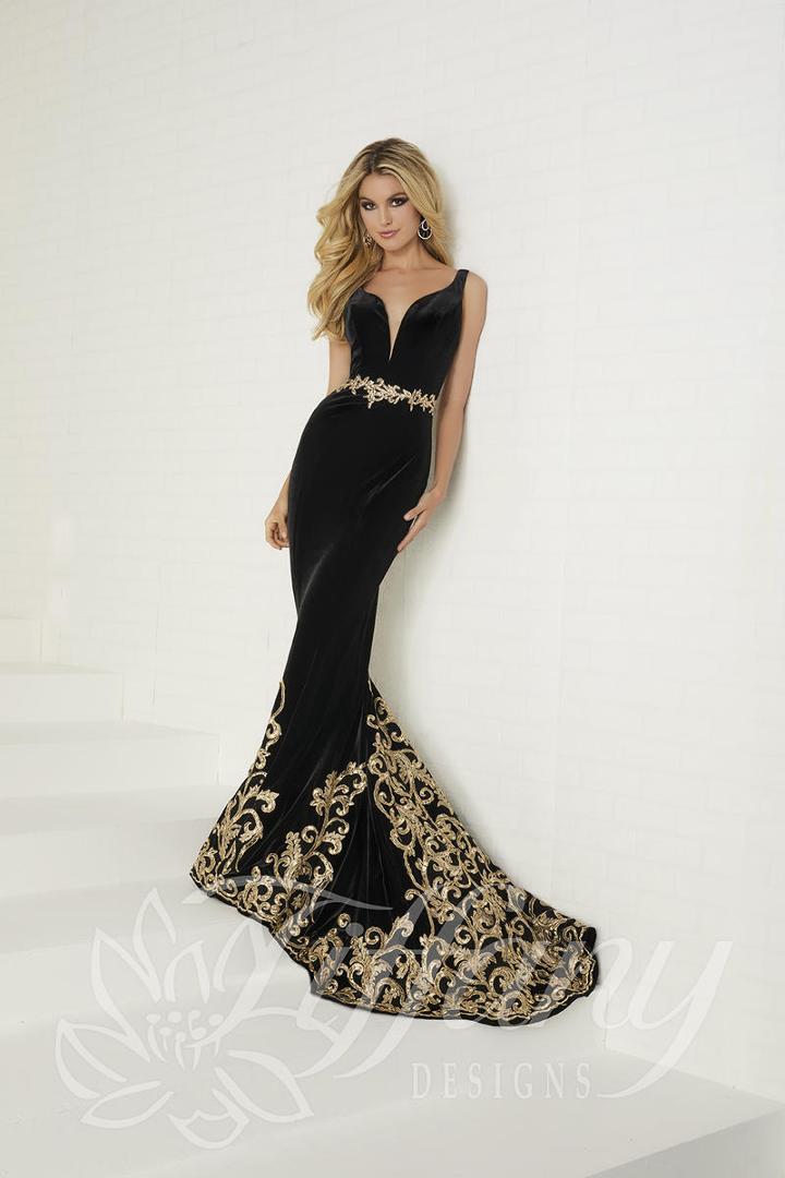 Tiffany Designs - 16301 Metallic Embroidered Deep V-neck Mermaid Dress