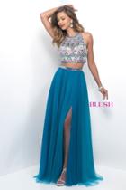 Blush - Two-piece Sequined Halter Neck A-line Dress 11270