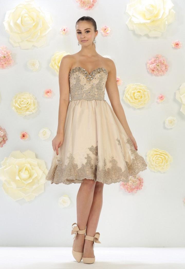 May Queen - Rq7476 Sparkling Embroidered Sweetheart Cocktail Dress