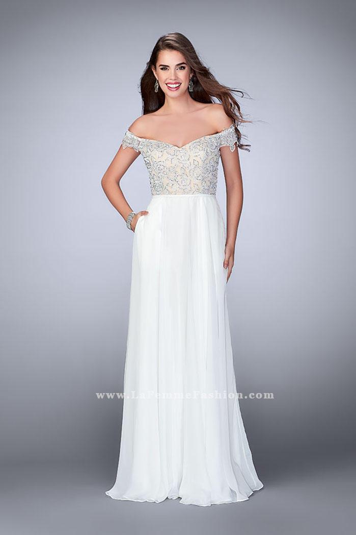 La Femme - Off-shoulder Embellished Dress In Ivory 24001