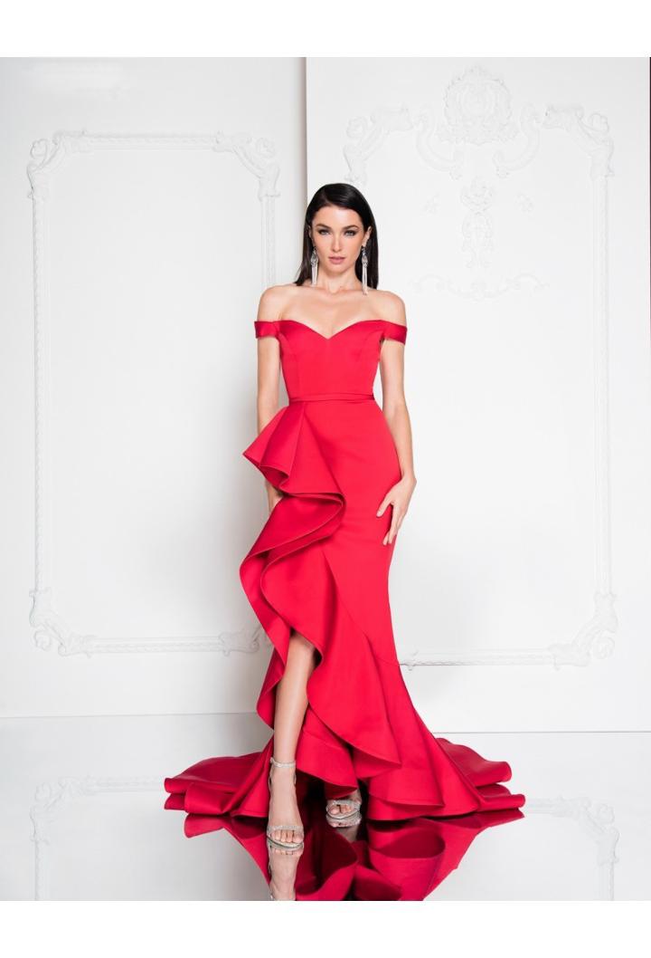 Terani Couture - 1812e5384 Off-shoulder Ruffled Mermaid Gown