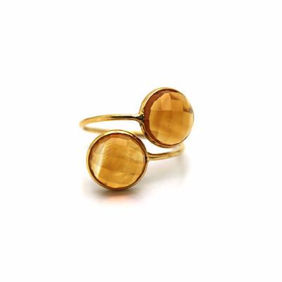 Tresor Collection - Citrine Facted Round Ring In 18k Yellow Gold