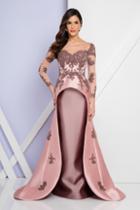 Terani Couture - 1721m4310 Sheered Long Sleeve Embellished Gown