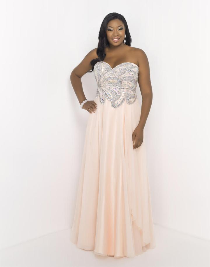 Blush Too - Embellished Strapless Chiffon A-line Evening Gown 9056w