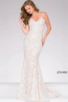 Jovani - Crystal Embellished Strapless Lace Prom Dress 37334