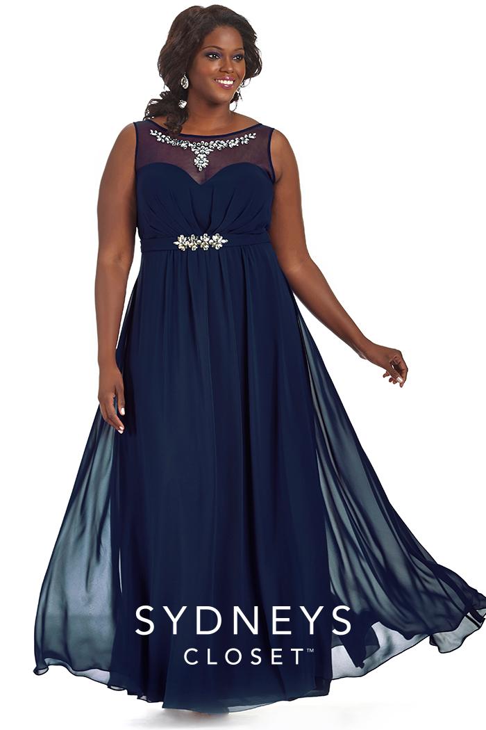 Sydney's Closet - Sc7164 Plus Size Dress In Navy