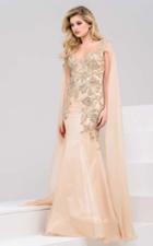Jovani - 48427b Gilded Cape Embellished Evening Gown