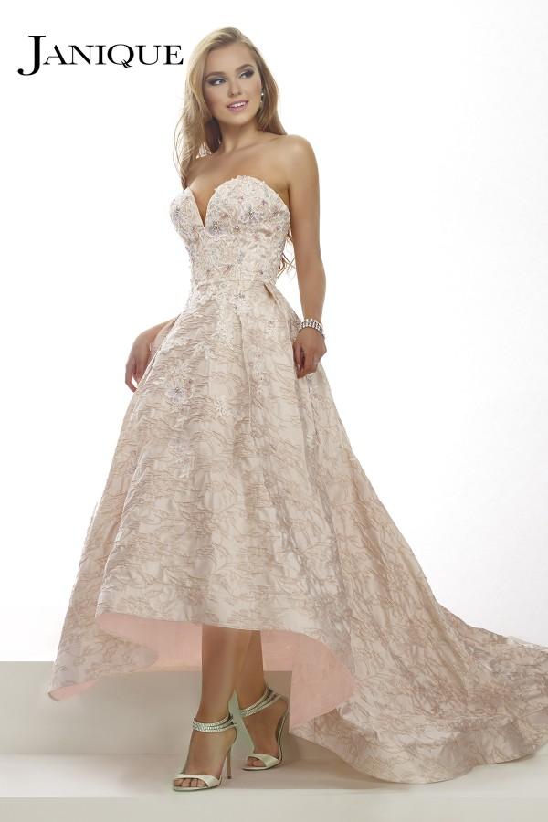 Janique - Sweetheart High-low Long Ball Gown With Lace Appliques W1677