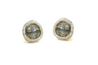 Tresor Collection - Diamond Slice With Pave Diamond Frame Stud Earrings In 18k Yellow Gold