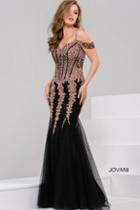 Jovani - Sequined Off The Shoulder Tulle Mermaid Dress 51115