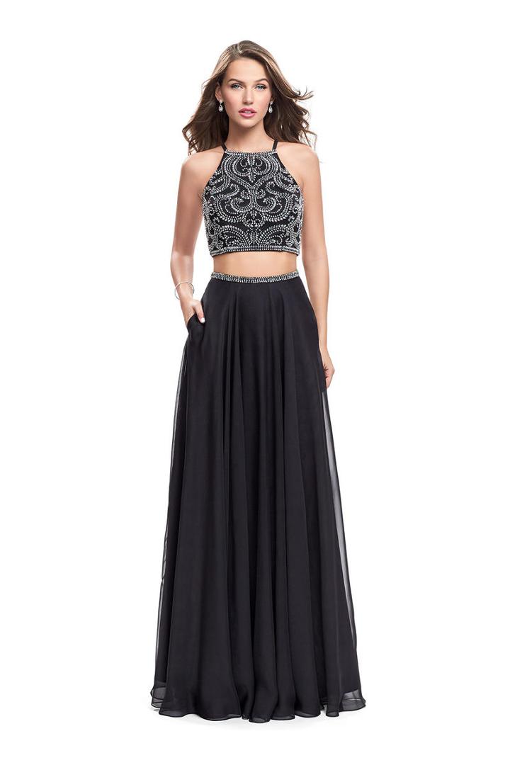 La Femme - 25469 Beaded Two Piece Halter Chiffon Dress