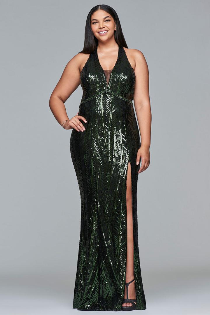 Faviana - 9430 Sequined Deep V-neck Sheath Dress