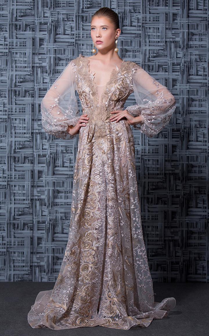 Mnm Couture - K3591 Embroidered Illusion Plunging Evening Dress