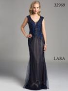 Lara Dresses - Cap Sleeve V Neck Embroidered Long Dress 32969