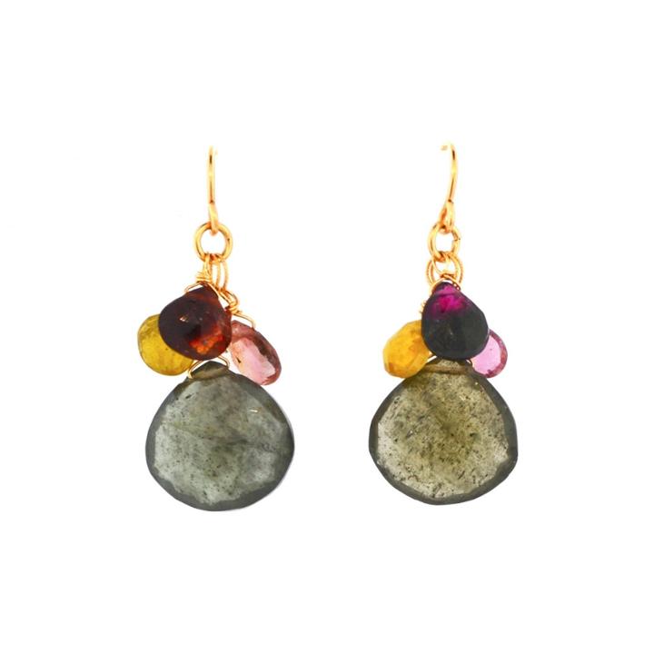 Mabel Chong - Moss Aquamarine Cluster With Mixed Stones Earrings-wholesale
