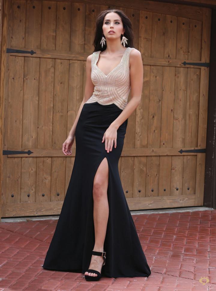 May Queen - Thick Strap Sweetheart Neckline With Side Slit Jersey Dress Rq7372