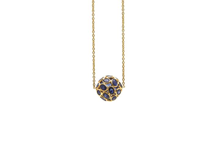 Tresor Collection - Blue Sapphire Origami Sphere Ball Pendant In 18k Yellow Gold