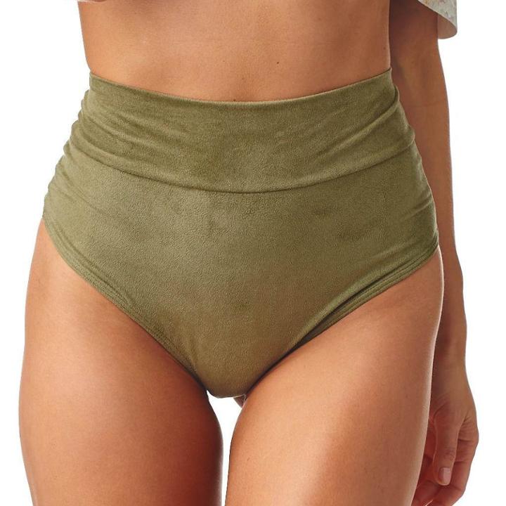 Montce Swim - Olive Faux Suede High Rise Bikini Bottom