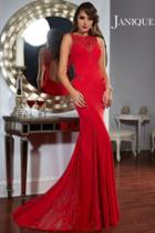 Janique - Sleeveless Bateau Neckline Long Jersey And Illusion Lace Gown W999