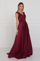 Elizabeth K - Gl1586 Beaded Lace V-neck Charmeuse A-line Dress