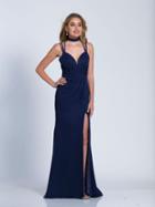 Dave & Johnny - 3566 Strappy Ruched Gown With Slit