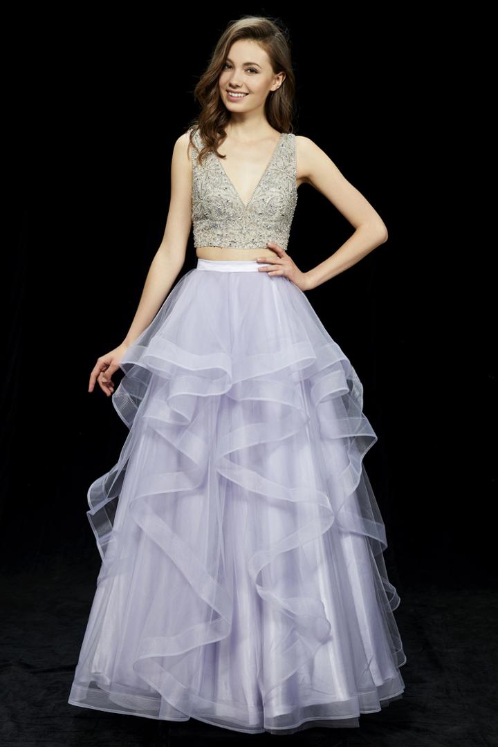 Angela And Alison - 81104 Two Piece Embellished Ruffled Ballgown