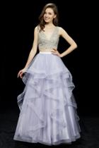 Angela And Alison - 81104 Two Piece Embellished Ruffled Ballgown