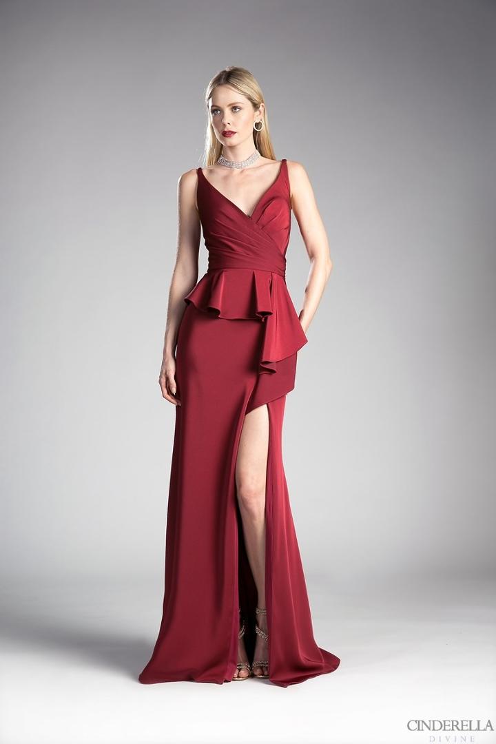 Cinderella Divine - Sleeveless Pleated V-neck Sheath Dress