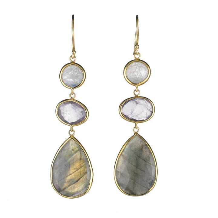 Margaret Elizabeth - 3 Stone Drops Moonstone, Pink Amethyst & Labradorite