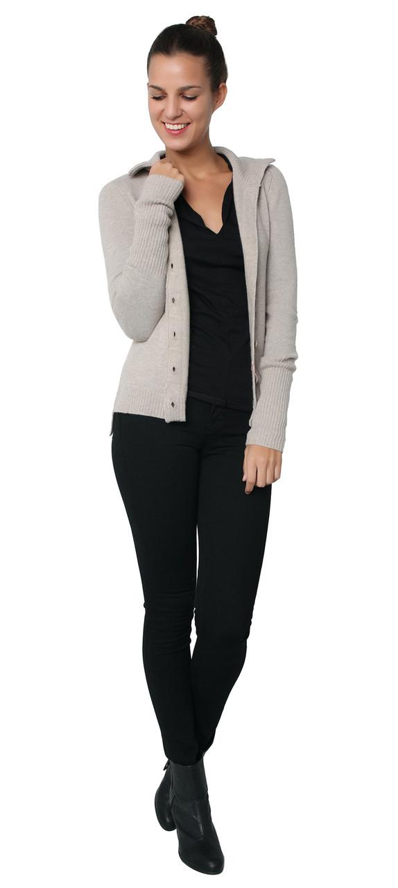 Mock Neck Long Cardi Tweed